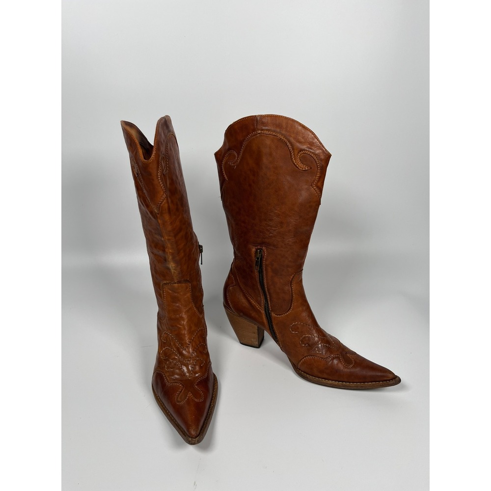 100% Genuine Leather Cowboy Boots Women 9.5 Brown Western Rodeo Festival Concert